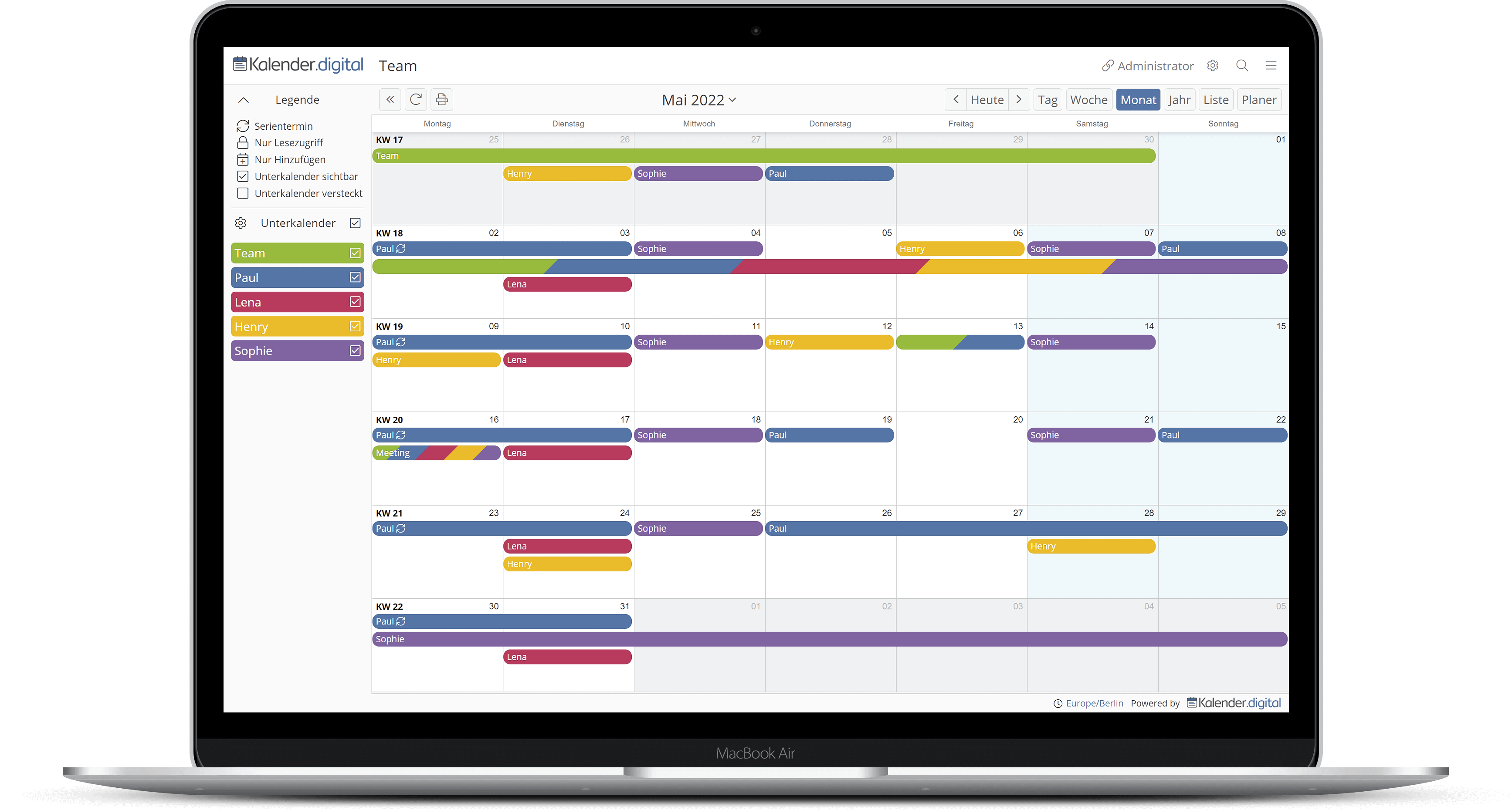Online Kalender für Teams und Gruppen Kalender digital